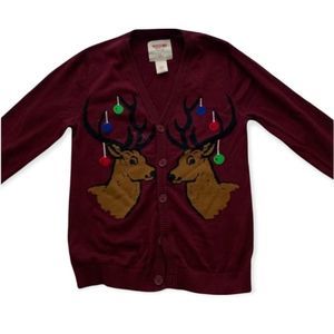 MOSSIMO Burgundy Reindeer Ornaments Ugly Christmas Sweater Cardigan‎ S